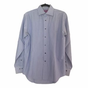 Lorenzo Uomo Mens Striped Blue Shirt. Sz: S Neck: 15